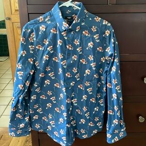 Express Men’s blue floral button down - slim fit (M)